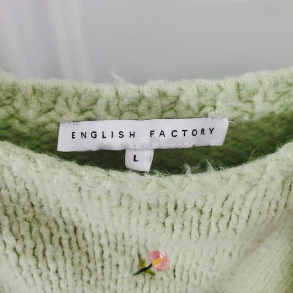 ENGLISH FACTORY Soft Green Knit Tank with Embroidered Floral Detail- Size L - Picture 3 of 15